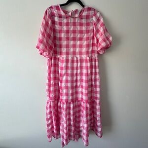 Ichi pink gingham midi dress- Anthropologie